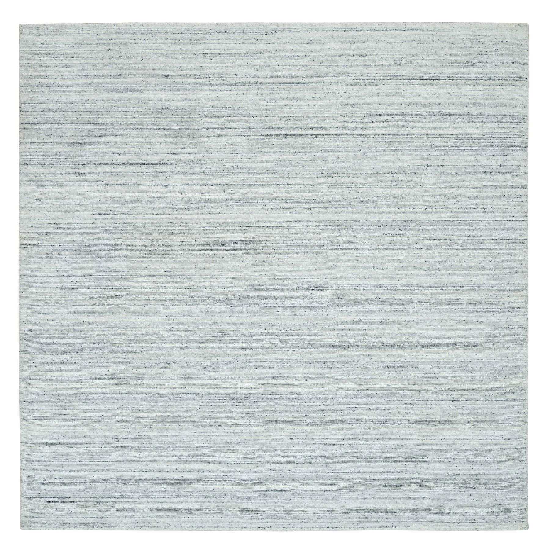 Misty Gray, Modern Striae Design, Tone on tone, Soft Pile, Natural Wool, Hand Loomed, Square Oriental Rug Misty Gray, Modern Striae Design, Tone on tone, Soft Pile, Natural Wool, Hand Loomed, Square Oriental Rug
